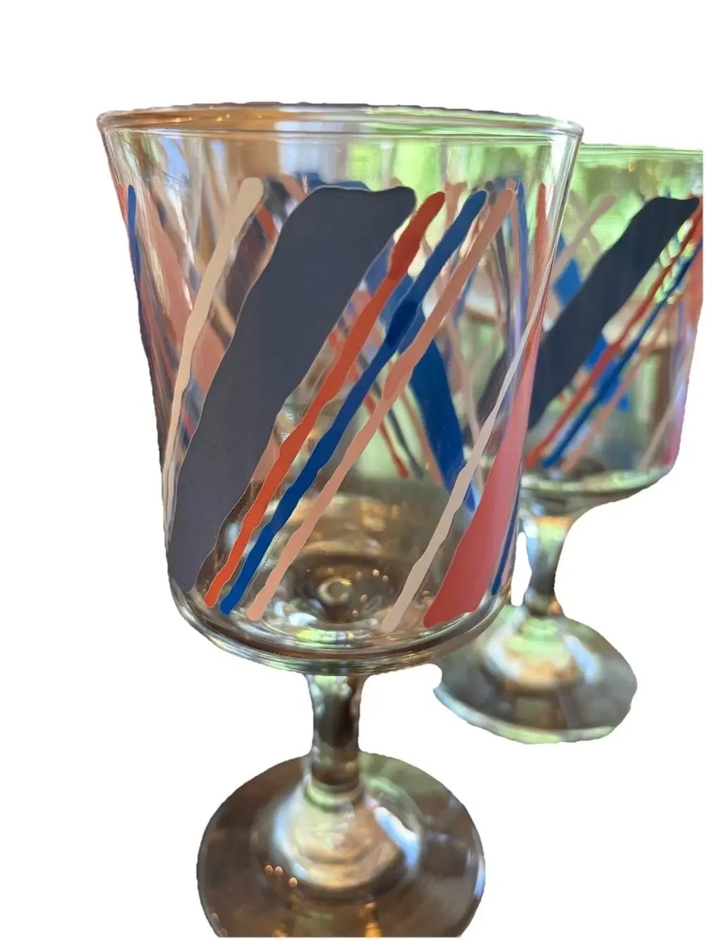 Vintage 80's Pink And Blue Abstract Brushstroke Wine Glasses